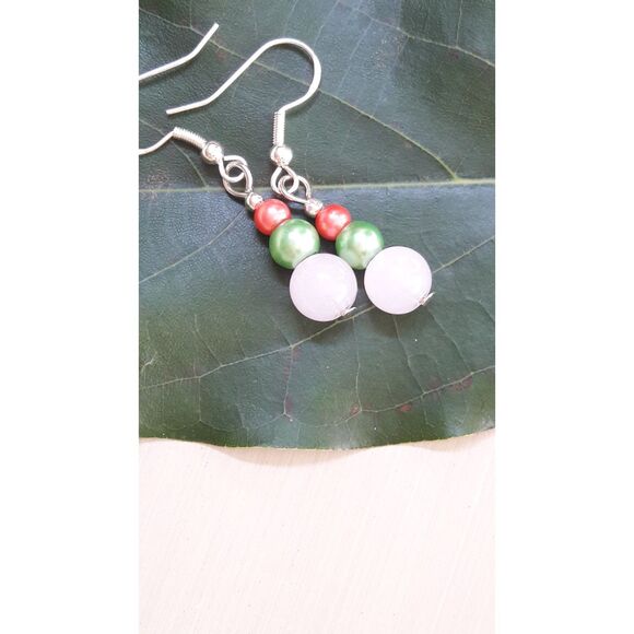 boho earrings 379#mfs Petite rose quartz earrings pink green orange mini bead st - Picture 10 of 10